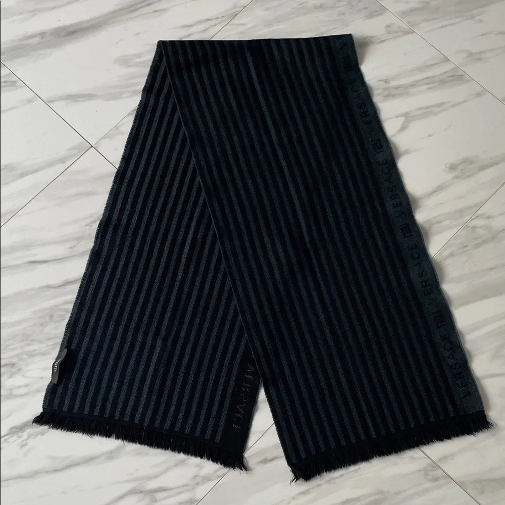 Versace Black  Striped Scarf 14x64